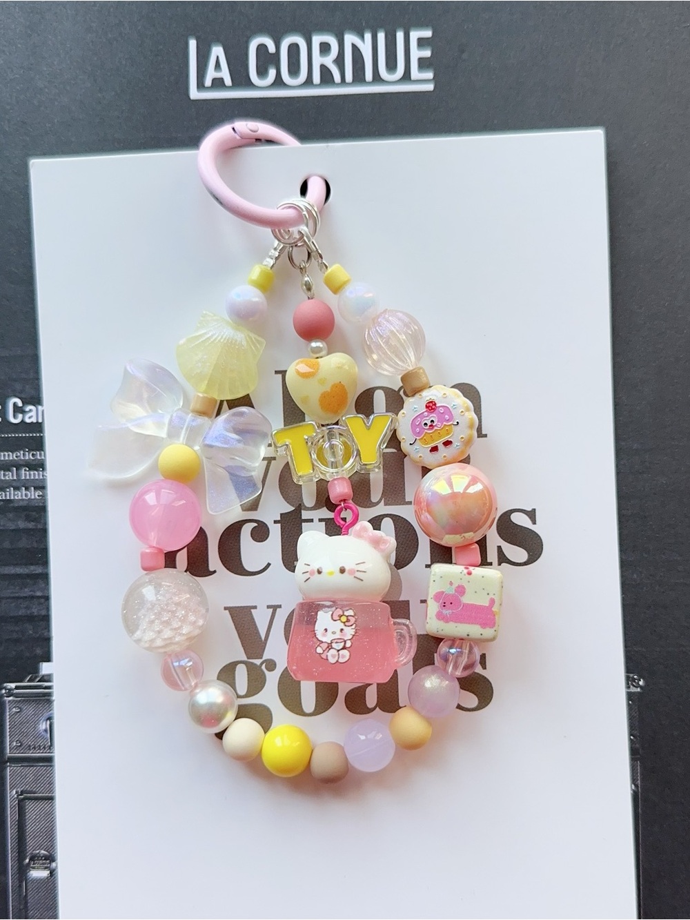 Hello Kitty Charm Keychain - Pink Yellow Pastel - Picture 2 of 3